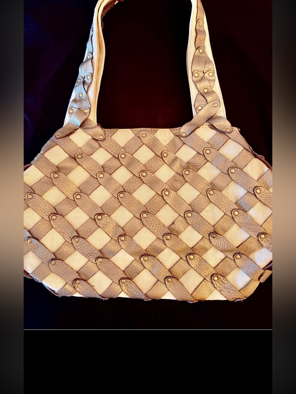 New Laura Ashley Leather Silver and Cream Woven Shoulder Bag